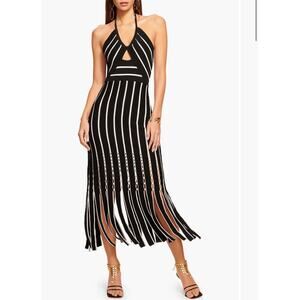 Ramy Brook Frida Fringed Striped Halter Midi-Dress - Medium
